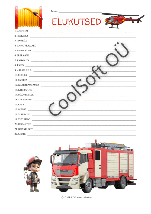 lukutsete tööleht, kus lapsed moodustavad segamini tähtedest õiged ametinimetused.