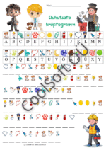 Elukutsete krüptogrammi tööleht lastele erinevate ametite illustratsioonidega