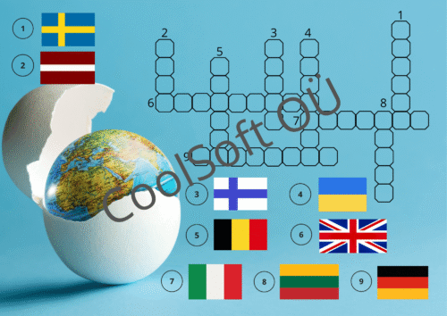 Lippude ristsõna tööleht riikide lippude ja nimetustega