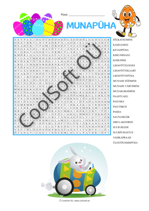 Munapüha teemaline sõnaotsingu tööleht lastele kevadpühade sõnavaraga