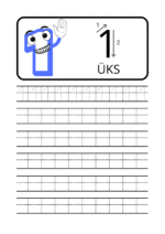Numbrite kirjutamise tööleht – number 1 harjutusjoonte ja kirjutamisjuhistega lastele