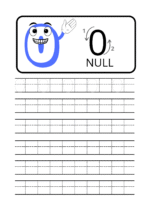Numbrite kirjutamise tööleht – number 0 harjutusjoonte ja kirjutamisjuhistega lastele