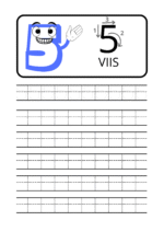 Numbrite kirjutamise tööleht – number 5 harjutusjoonte ja kirjutamisjuhistega lastele