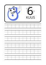 Numbrite kirjutamise tööleht – number 6 harjutusjoonte ja kirjutamisjuhistega lastele