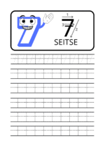 Numbrite kirjutamise tööleht – number 7 harjutusjoonte ja kirjutamisjuhistega lastele