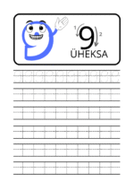 Numbrite kirjutamise tööleht – number 9 harjutusjoonte ja kirjutamisjuhistega lastele