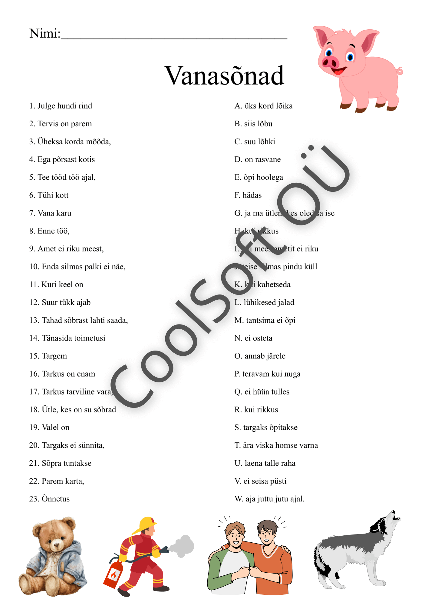 Vanasonade-tooleht-lastele-lk-1 Vanasõnade tööleht, kus lapsed ühendavad vanasõnade algused ja lõpud õigeks tervikuks.