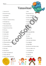 Vanasõnade tööleht, kus lapsed ühendavad vanasõnade algused ja lõpud õigeks tervikuks.