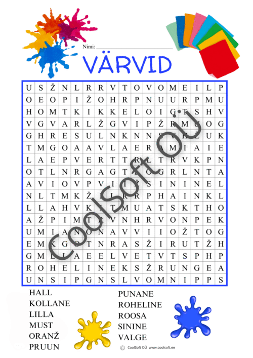 Tööleht nr 19 - värvide sõnaotsing