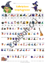 Volbripäeva krüptogrammi tööleht lastele nõiateemaliste piltidega