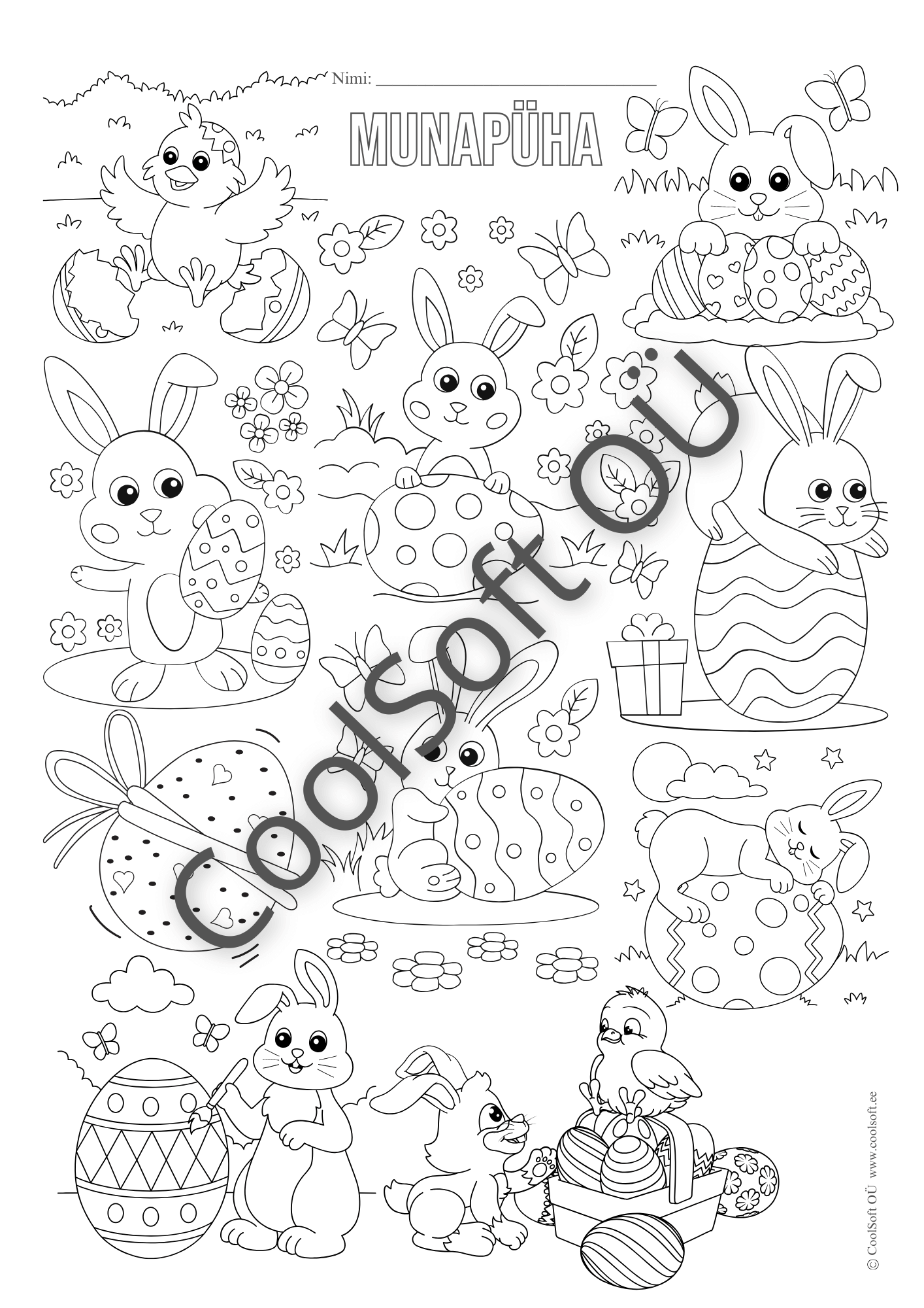 munapuha-varvimisleht Munapüha värvimisleht jänkude, tibude ja lihavõttemunadega.