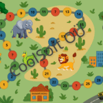 Hariv ja värviline lauamäng “Kiki seikluskaart”, kus kaelkirjak Kiki rändab džunglis, kõrbes ja linnas, täites lõbusaid ülesandeid. 🎲🦒