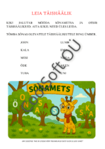 Tööleht, kus lapsel tuleb tõmmata sõnas olevale täishäälikutele ring ümber