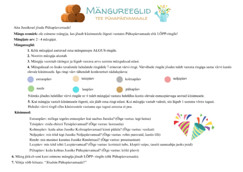 Lauamängu "Tee Pühapäevamaale" mängureeglid