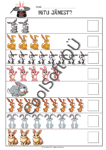 Töölehed „Loenda lemmikloomi“ – lastele mõeldud komplekt, kus tuleb loendada, mitu koera, kassi, papagoid, jänest ja kilpkonna on reas ning saadud vastus kirjuta iga rea lõpus olevasse kasti. 🐕🐈🐇🐢🐦