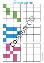 Kopeeri muster tööleht, kus laps peab värvilise ruudustikumustri tühjale ruudustikule täpselt samamoodi kopeerima.
