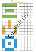 Kopeeri muster tööleht, kus laps peab värvilise ruudustikumustri tühjale ruudustikule täpselt samamoodi kopeerima.