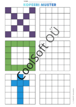 Kopeeri muster tööleht, kus laps peab värvilise ruudustikumustri tühjale ruudustikule täpselt samamoodi kopeerima.