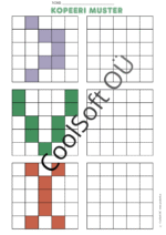 Kopeeri muster tööleht, kus laps peab värvilise ruudustikumustri tühjale ruudustikule täpselt samamoodi kopeerima.