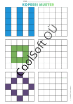 Kopeeri muster tööleht, kus laps peab värvilise ruudustikumustri tühjale ruudustikule täpselt samamoodi kopeerima.