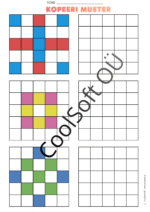 Kopeeri muster tööleht, kus laps peab värvilise ruudustikumustri tühjale ruudustikule täpselt samamoodi kopeerima.