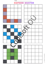 Kopeeri muster tööleht, kus laps peab värvilise ruudustikumustri tühjale ruudustikule täpselt samamoodi kopeerima.
