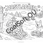 Vastlapäeva värvimisleht lastega kelgutamas ja talviseid tegevusi tegemas