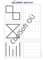 JÄLJENDA MUSTRIT töölehed – täppidega ruudustikul mustri kopeerimine (PDF, 14 lk)