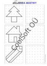 JÄLJENDA MUSTRIT töölehed – täppidega ruudustikul mustri kopeerimine (PDF, 14 lk)