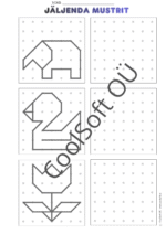 JÄLJENDA MUSTRIT töölehed – täppidega ruudustikul mustri kopeerimine (PDF, 14 lk)