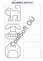 JÄLJENDA MUSTRIT töölehed – täppidega ruudustikul mustri kopeerimine (PDF, 14 lk)