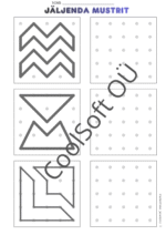 JÄLJENDA MUSTRIT töölehed – täppidega ruudustikul mustri kopeerimine (PDF, 14 lk)