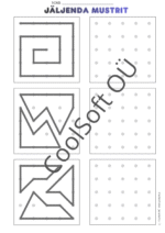 JÄLJENDA MUSTRIT töölehed – täppidega ruudustikul mustri kopeerimine (PDF, 14 lk)