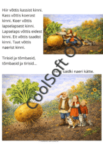 Naerise muinasjutu illustratsioon, kus eit, taat, lapselaps ja loomad üritavad koos hiigelsuurt naerist maa seest välja tõmmata.