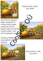 Naerise muinasjutu illustratsioon, kus eit, taat, lapselaps ja loomad üritavad koos hiigelsuurt naerist maa seest välja tõmmata.