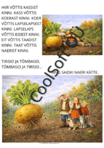 Naerise muinasjutu illustratsioon, kus eit, taat, lapselaps ja loomad üritavad koos hiigelsuurt naerist maa seest välja tõmmata.