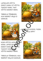 Naerise muinasjutu illustratsioon, kus eit, taat, lapselaps ja loomad üritavad koos hiigelsuurt naerist maa seest välja tõmmata.