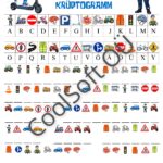 Liikluse krüptogramm lastele piltide ja tähtedega, kus tuleb lahendada peidetud liiklusteemalised sõnad