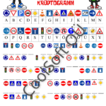 Liiklusmärkide krüptogramm lastele, kus liiklusmärkide ja tähtede koodi abil tuleb lahendada peidetud sõnad